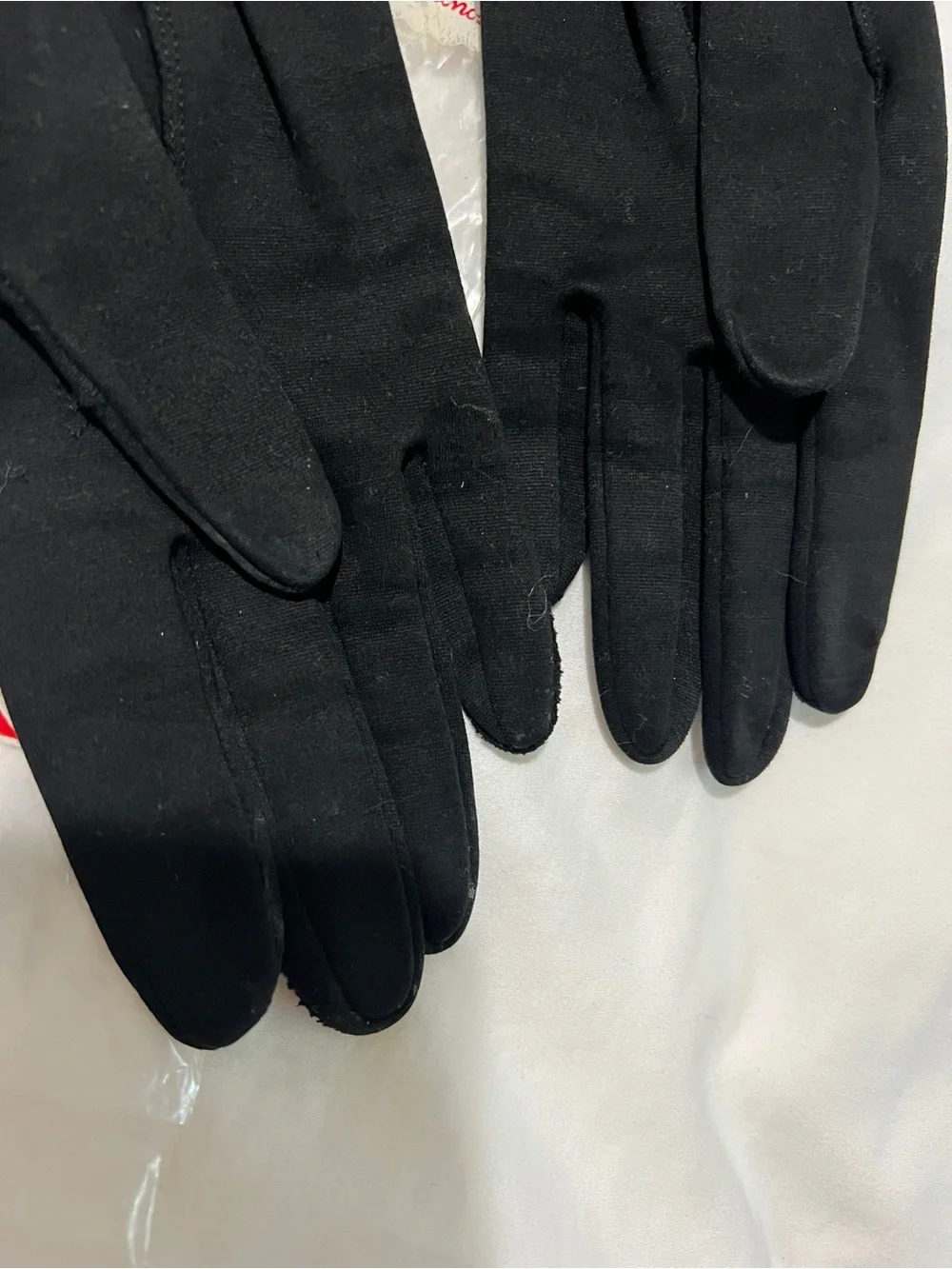 Vintage 50s-60s Aris Black Scalloped Sueded Cotton Gloves Size 6.5